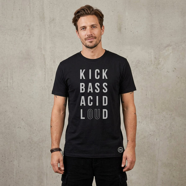 VII Crew kick bass acid loud unisex t shirt in black